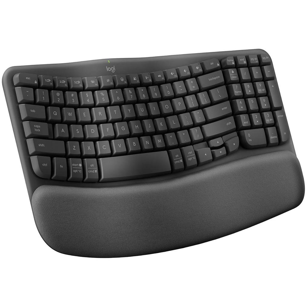 Logitech WAVE KEYS ergonomic keyboard, wireless Bluetooth dual-mode with built-in palm rest, comfortable office multi device connection