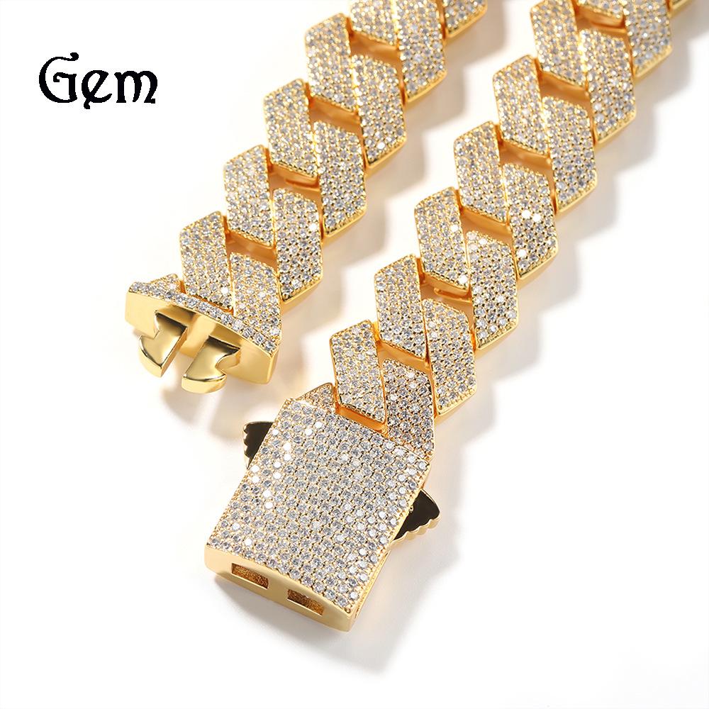 Men's Necklace 19MM Full Zircon Rhombus Cuban Chain Hip Hop Rap Street Trend Necklace
