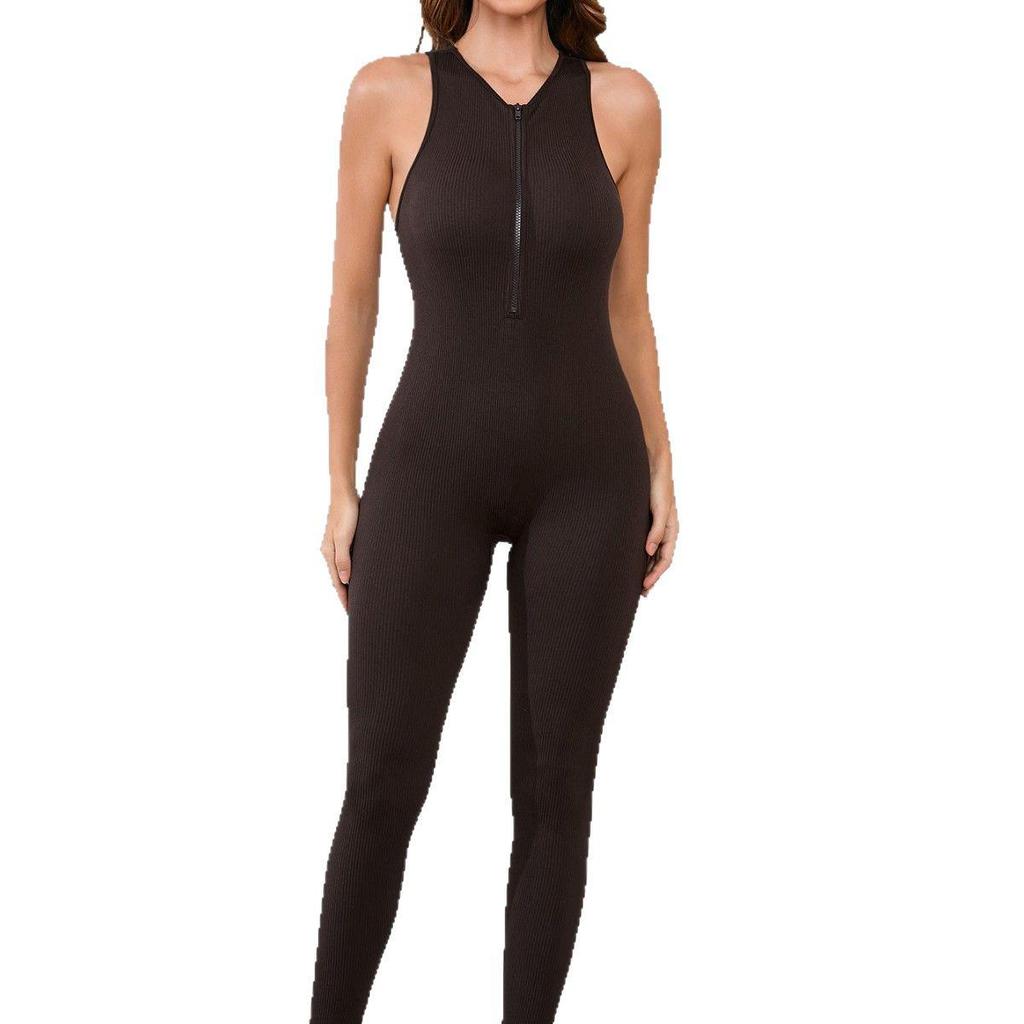 2024 Europäischer & Amerikanischer Promi-Reißverschluss-Yoga-Body: Damen Bauchweg Fitness Jumpsuit