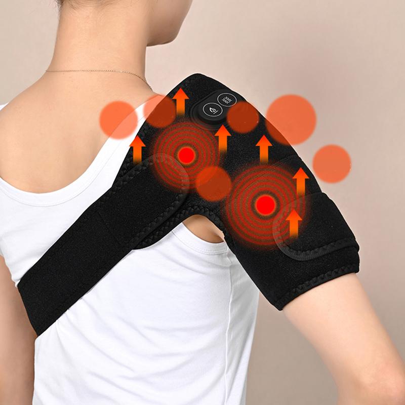 USB Heated Knee Massager Shoulder Brace with Vibration 3 Adjustable Heat Levels Black Support Strap Electric Massage