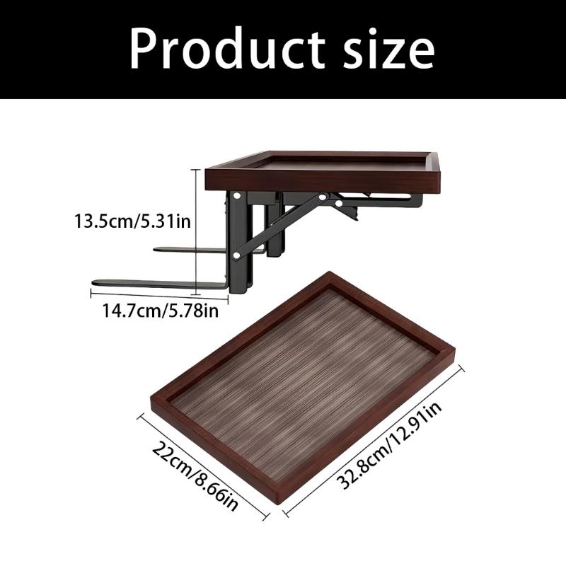 Small Room Bed Shelf Tray with Slip Under Mattress Fit, Raised Lip Wood Top, and Fold-Up Form for Sofa Side Use