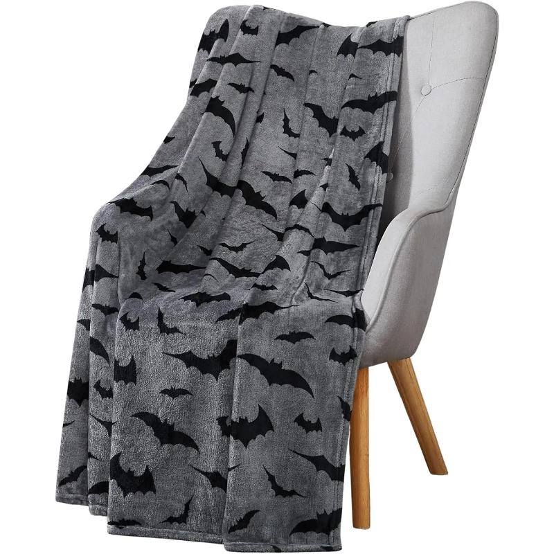 Festive Halloween Black Bats Printed Flannel Blanket Perfect gift for Sofa Office Bed Plane Travel Sleep Read Relax Camping