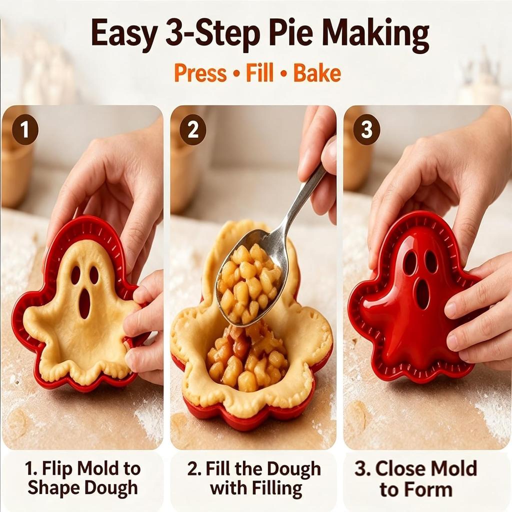 Halloween Mini Hand Pie Molds Set, Pastry Cutter and Sealer for Holiday Baking, 8 Shapes Food Grade Dough Press Cutter Reusable Holiday Mini Pie