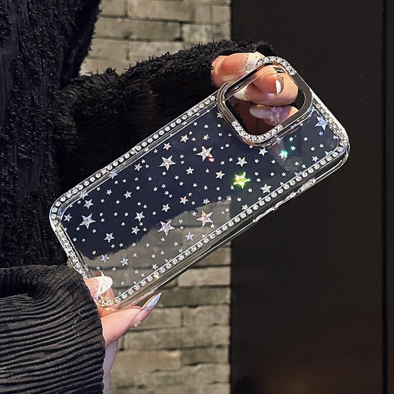 Fashion Bling Glitter Diamond Star Transparent TPU Phone Case For iPhone 17 Air 16 16e 15 Plus 14 13 12 11 Pro Max Back Cover