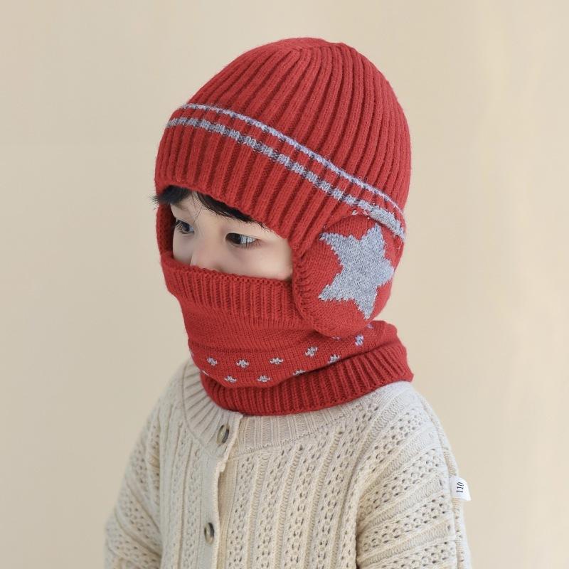 

Winter scarf set Boys and girls pullover hat Fleece warm ear protection cold knitted wool hat Children s hat