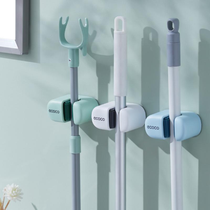Wall Mount Holder Strong Adhesive Mop Holder Wall Mount No Drill Bathroom Storage Rack Heavy Duty Hook For Cleaning Tools