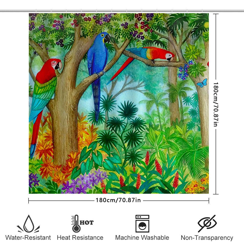 Vibrant Rainforest Shower Curtain With Parrots Home Decor Bathroom Accessories Taurusduan
