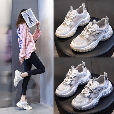 Summer Breathable Sports Shoes Women's 2025 New Thick-soled Transparent Net Casual Women's Shoes Running Height-increasing Shoes Women