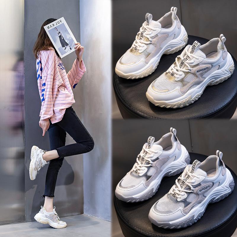 Summer Sports Shoes 2026 Thick-soled Transparent Net Casual Leather Shoes Running Height Increase Dad Shoes Breathable and Comfortable
