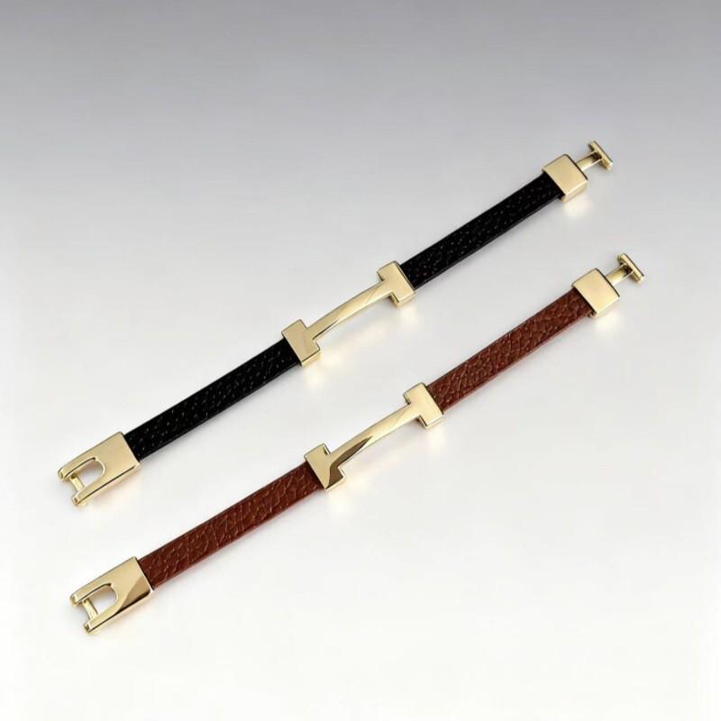 Minimalist Geometric PU Leather Flat Rope Bracelet Women Men Zinc Alloy Electroplated Brown Black Fashion Accessory