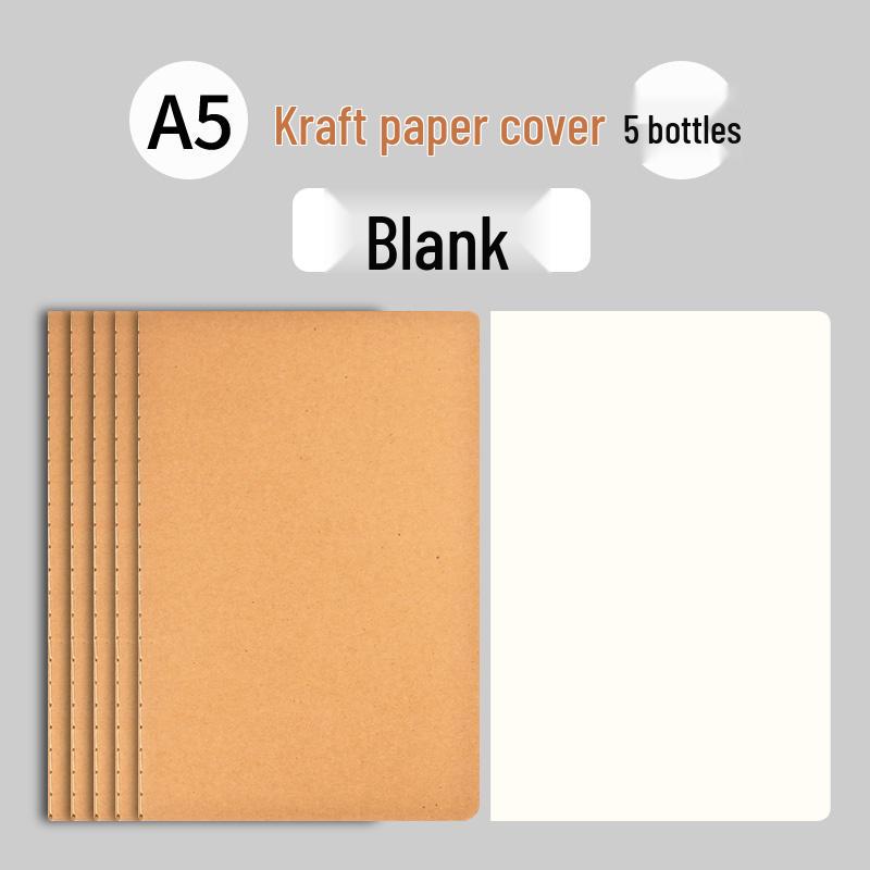 Thick Kraft Paper Notebook - A4 & B5, Simple College Style, Thread-Bound, 16k Size for Homework Records