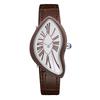 Dali Schmelzende Verzerrte Uhr Unregelmäßiges Römisches Zifferblatt Schwarzes Echtes Lederarmband Surrealistische Kunst Damenuhr Quarz Armbanduhr