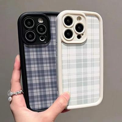 Retro Karomuster Anti-Fall Handyhülle für iPhone 16 15 14 13 12 11 17 Pro Max 16 Plus 17Air Weiche Silikonhülle Coque Geschenk