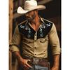 Nuova Camicia da Uomo a Maniche Lunghe, Stile Western Cowboy con Stampa a Fantasia Vintage, Top da Uomo alla Moda a Maniche Lunghe con Collo a Revers.