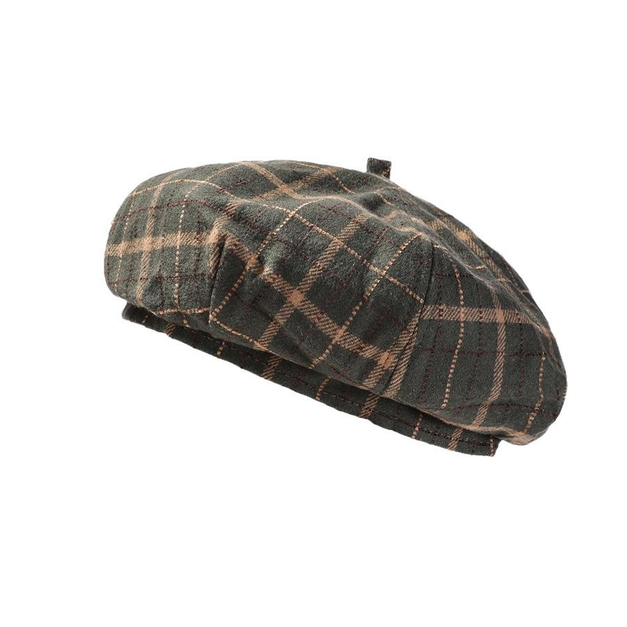 French Style Vintage Plaid Beret Hat For Women British Retro Wool Blend Artist Hat For Autumn Winter Daily Street Wear