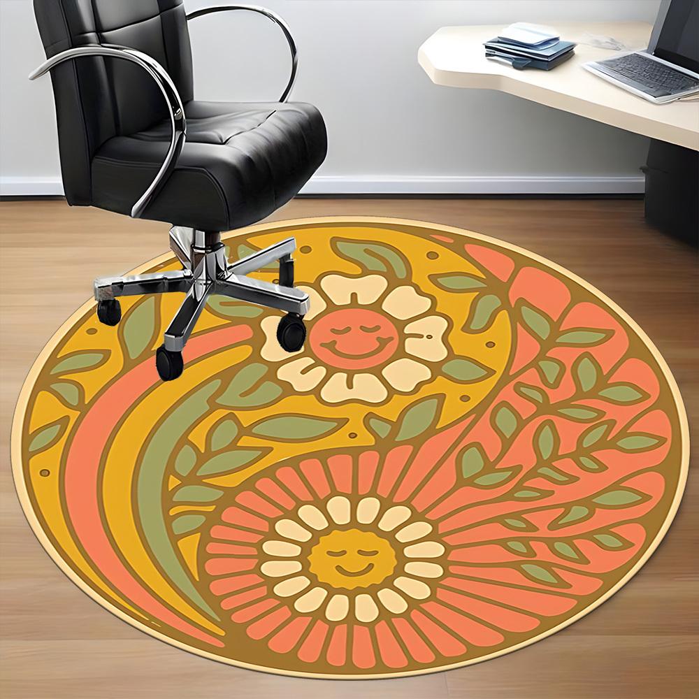 1pc Floral Mandala Office Round Area Rug, Mat Suitable For Office, Under Office Chairs Bedroom Living Room Home Decor, Room Deco