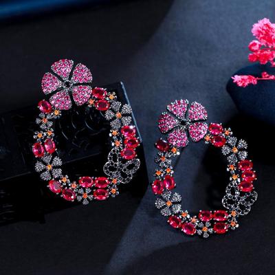 CMM Jewelry Wunderschöne rosa-rote kubische Zirkon-lange Tropfen-Blumen-Party-Ohrringe für Frauen, Hochzeit, Brautschmuck