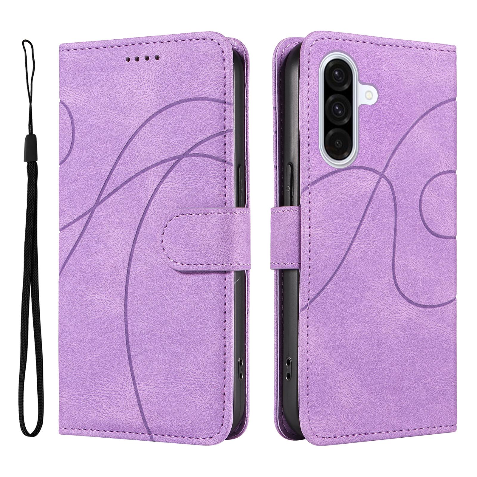 

For Samsung Galaxy A56 5G Wallet Case Leather Phone Cover Stand with Curved Line Design Light Purple