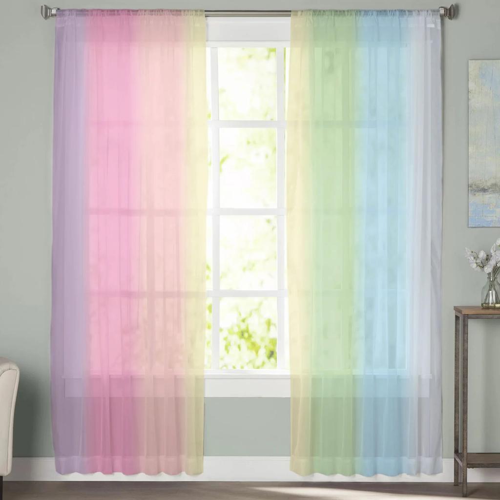 Candy Rainbow Stripes Sheer Voile Curtains for Living Room Printed Tulle Window Curtain Luxury Home Balcony Decor Drapes