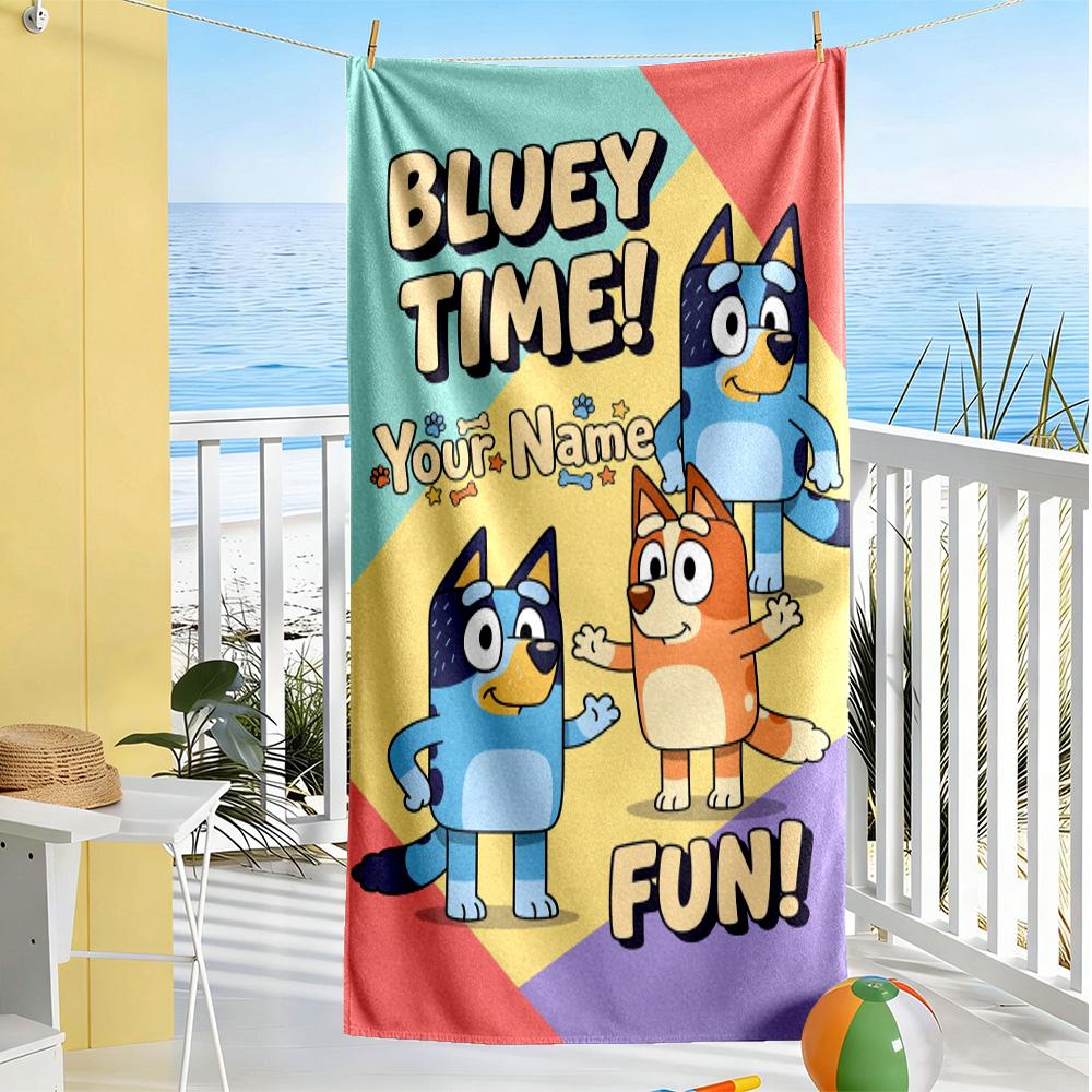 Bluey Personalized Text Beach Towel Quick-Dry Soft Microfiber For Beach Bathroom Outdoor Swimming Pool Camping Picnic Yoga Diving Vacation Accessories