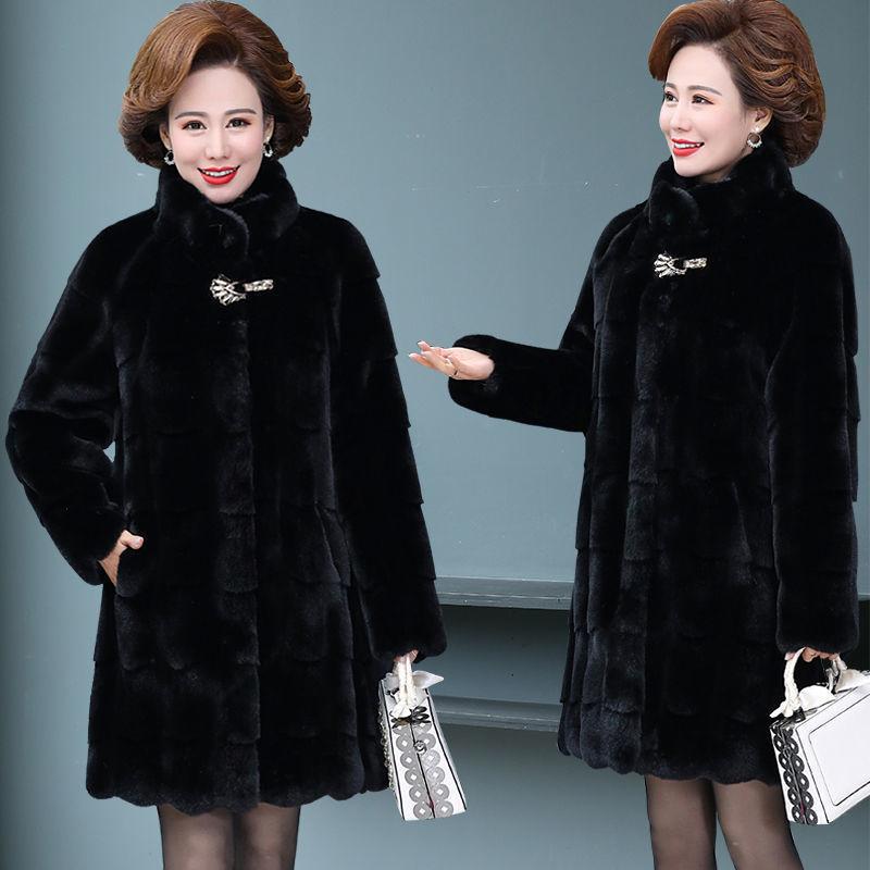 Middle-aged and Elderly Winter Jacket Imitation Fox Fur Grass Coat Warm Loose Fitting Fashionable Parka