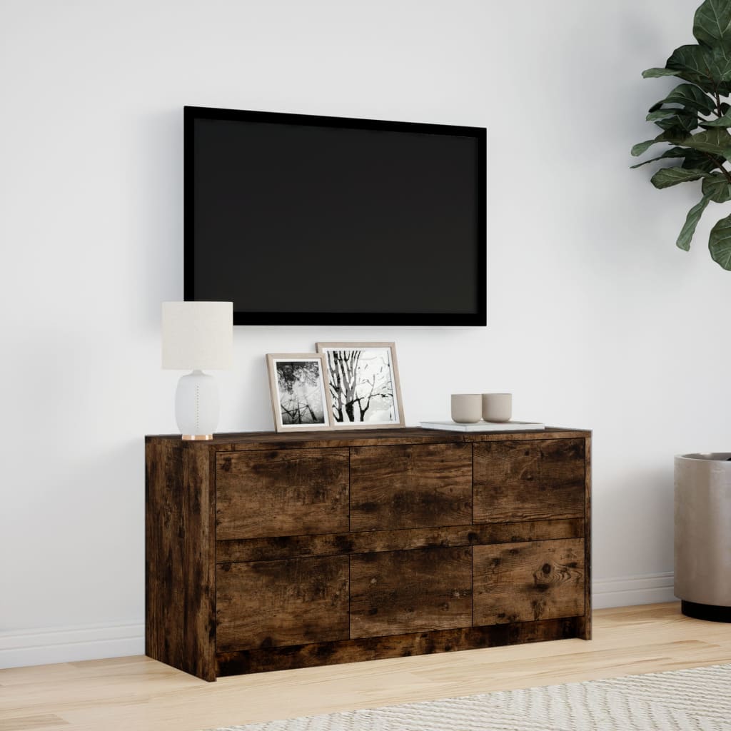 TV Cabinet with LED Lighting Smoked Oak Finish 100 x 34 x 50 cm