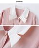 2025 Spring Women's Color Block Long Dress with Belt and Turn-Down Collar