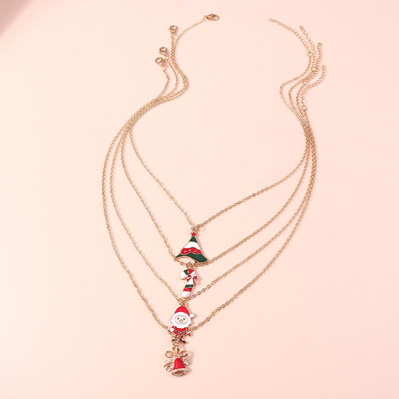 European & American Christmas Necklace Set: Bells, Tree, Cane Pendant Sweater Chain