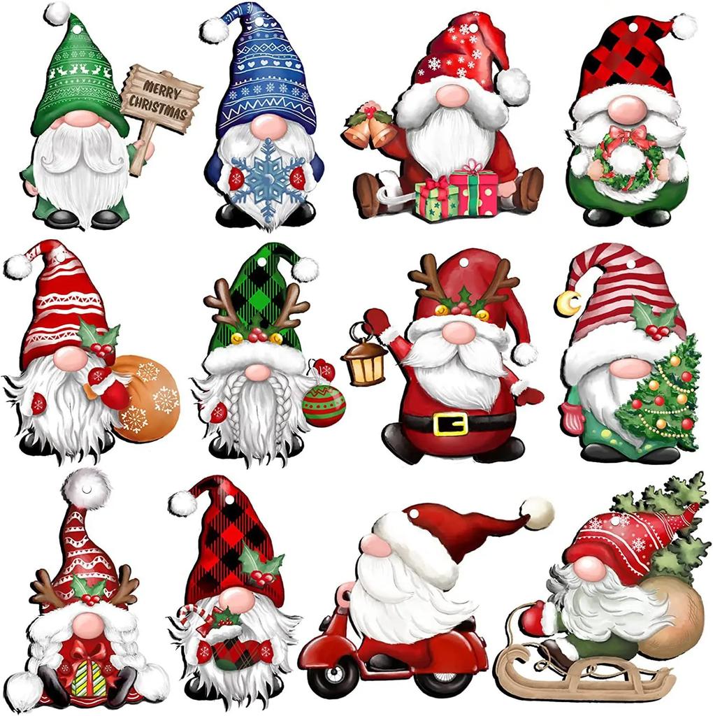 12pcs 24pcs Christmas Gnome Wooden Hanging Ornaments Christmas Tree Decor Gift Decor Gnome Santa Claus Doll Wooden Pendants