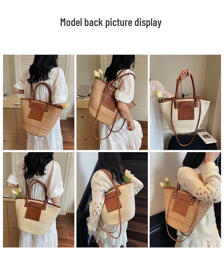 Seaside Holiday Women's Woven Beach Bag 2026: Large Capacity Knit Handbag, Single Shoulder Underarm Style
