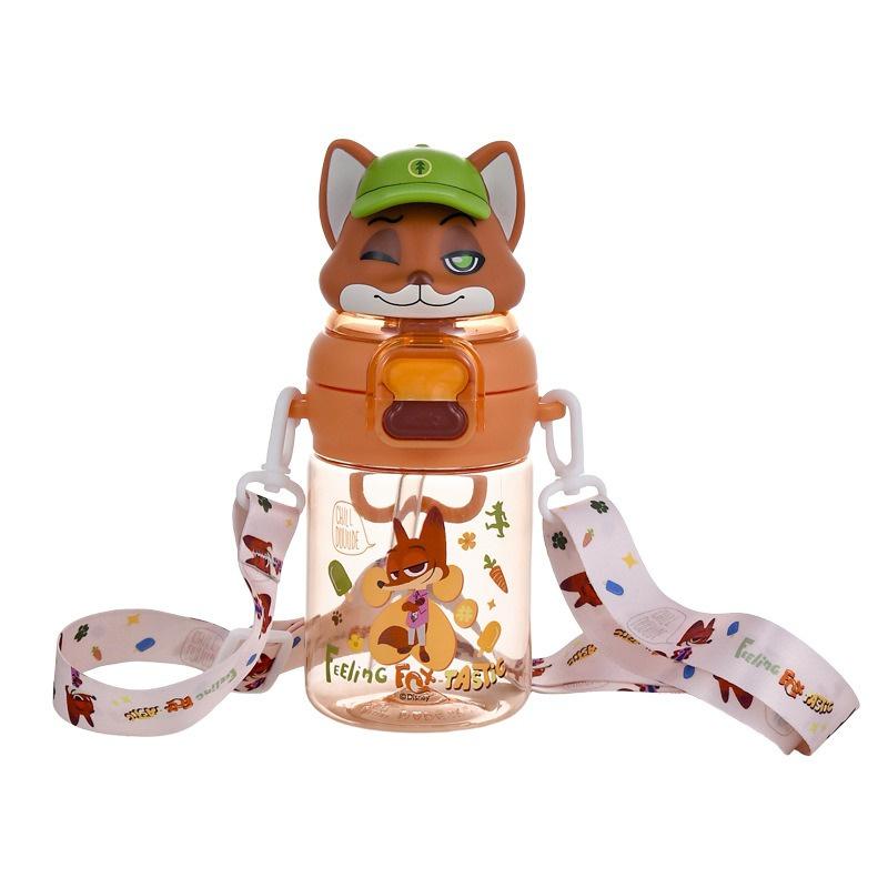 X&W For Zootopia Plastic Water Bottle Cartoon Judy Nick Double Drinking Cup Leak-proof Straw Cups Summer Cold Drink Sports Cups