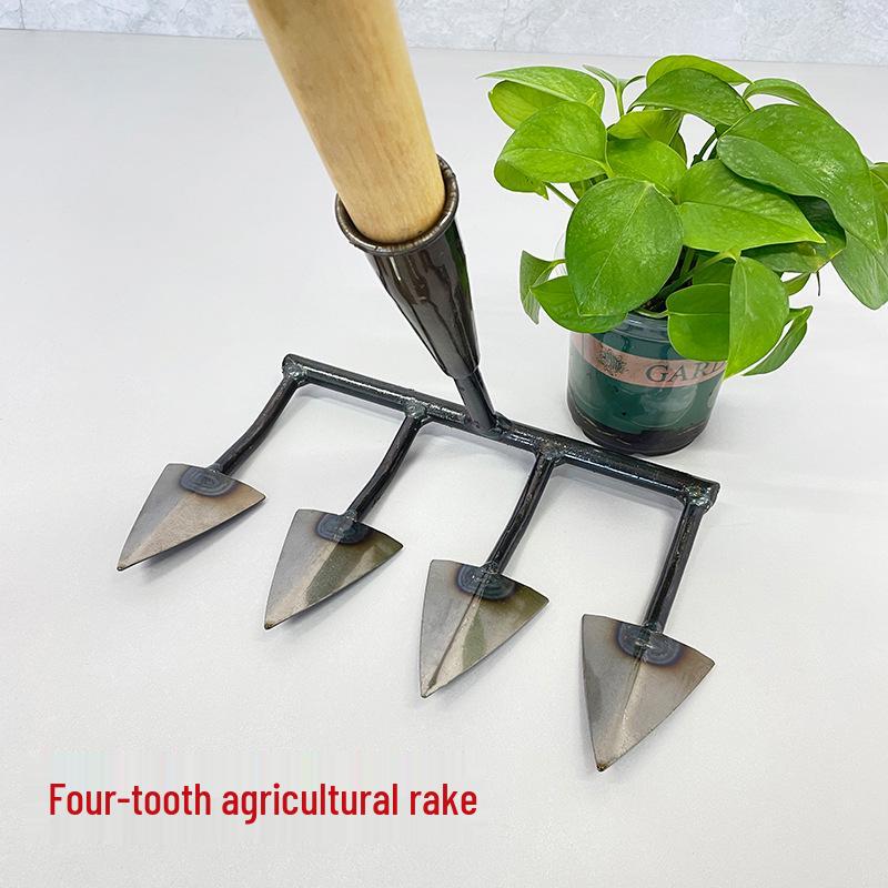 Multifunctional All-Steel Agricultural Hoe & Rake for Weeding, Soil Loosening, and Land Reclamation Two-Tooth Rake Single Head