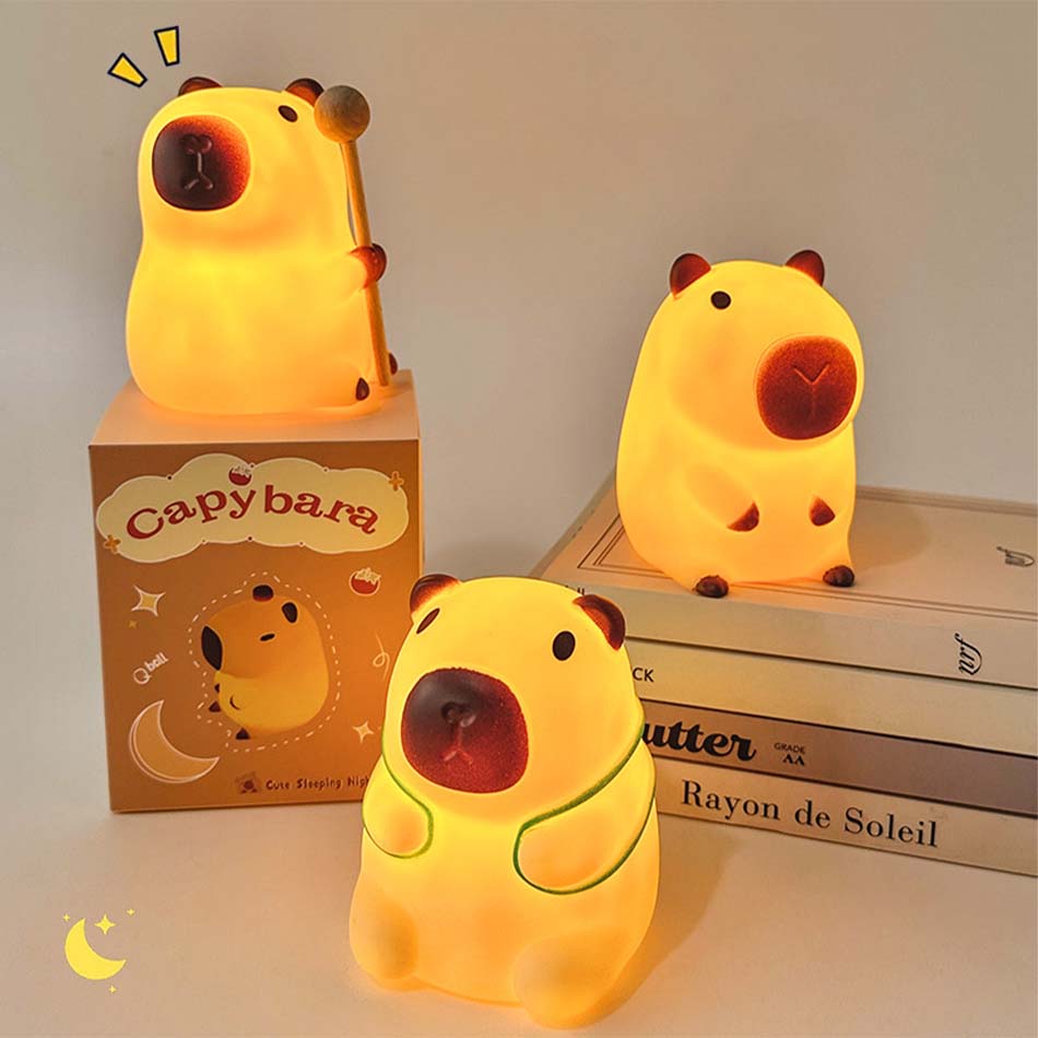 Wielokrotne kreskówkowe lampki nocne z kapibarą zapewniają komfortową atmosferę do snu, dobra lampka na dobranoc do wystroju pokoju dziecięcego