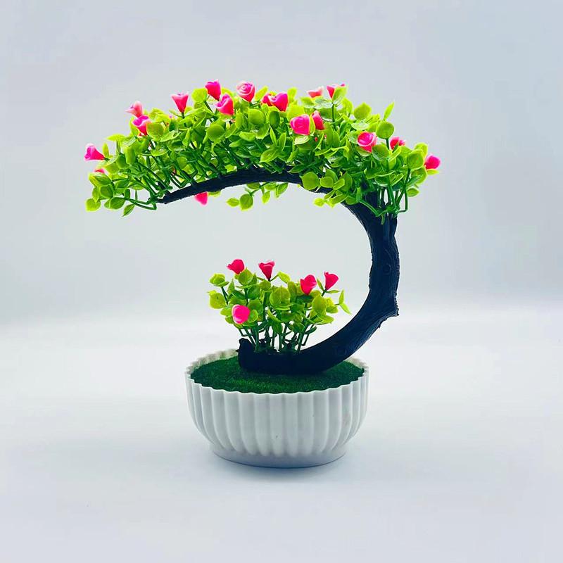 Plastic Crescent Shape Rose Bonsai Potted Plant For Indoor Garden And Gift Ideas