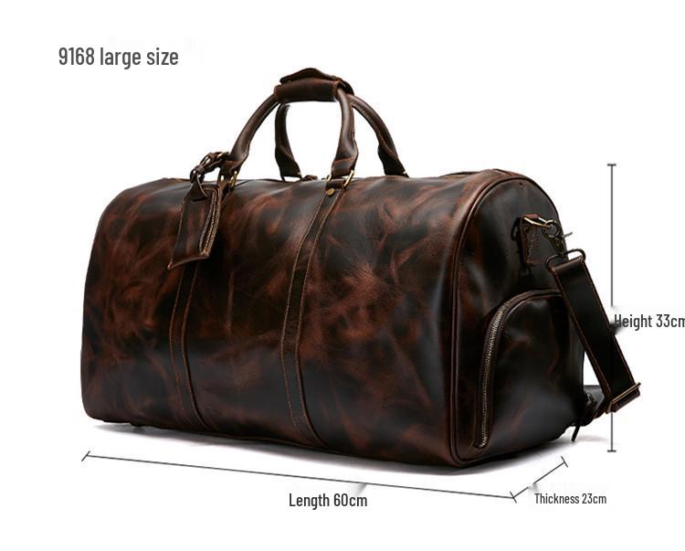 Men's Leather Travel Bag with Shoe Compartment - Vintage Crossbody Carry-On