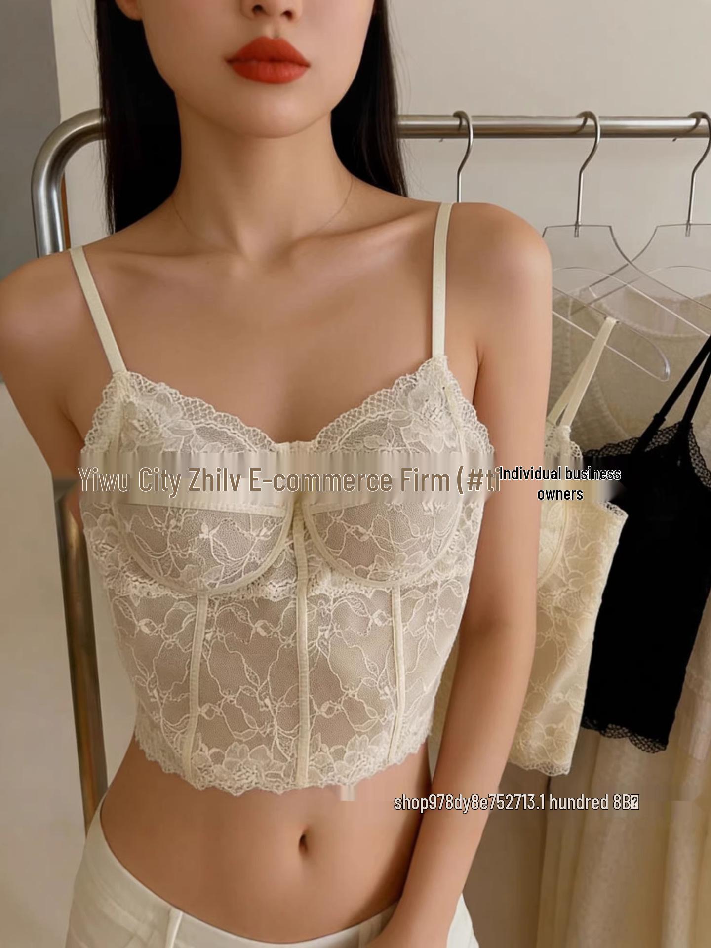 

Versatile French Fishtail Lace Camisole with Padded Tank Top Style and Beautiful Back Design for Outerwear. L (recommended 110-140 jin) шампанского/белый