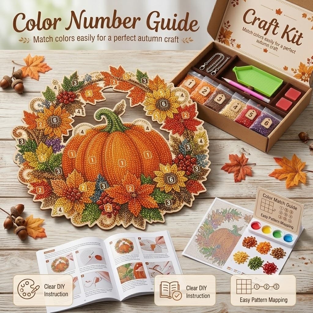 DIY Herbst Ernte Kürbis Sonnenblume Diamantmalerei Hängeschild Schmuck Set Acryl Fenster Wand Hängende Dekoration für Haus Garten Thanksgiving