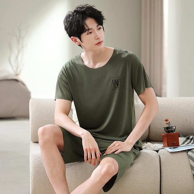 Summer Men's Pajamas Tops and Shorts MODAL COTTON Cool Sleepwear Loungewear Students Two-Piece Letter Youth Nightwear Homewear