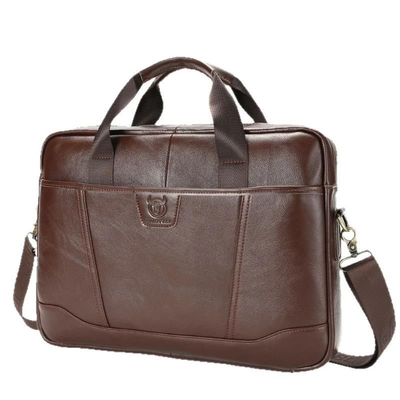 New Vintage Genuine Leather Briefcase 15.6" Laptop Bag Men's Large Capacity Business Crossbody Shoulder Handbag for Daily Use
