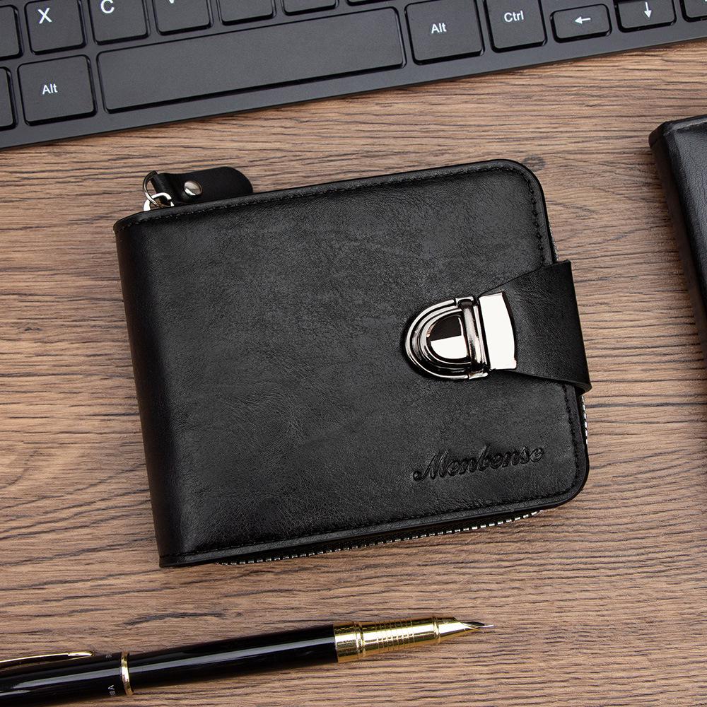 

Мужской ретро кошелек-портмоне с застежкой, большой вместимости, с отделениями для нескольких карт и карманом на молнии для монет чёрный