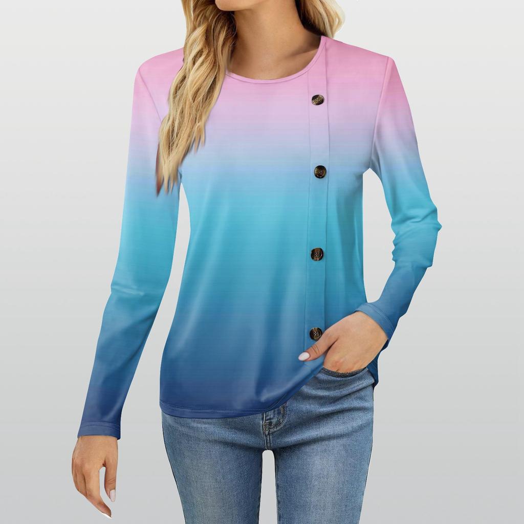 Mote Dame Casual Rund Hals Langermet Trykt T-skjorte Damer Topp