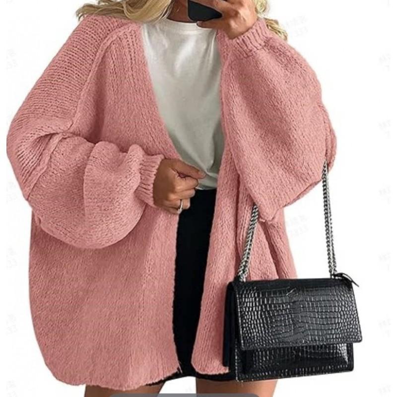 Womens Oversized Knit Cardigan Sweater Long Sleeve Loose Fit Casual Open Front Pullover In Solid Colors