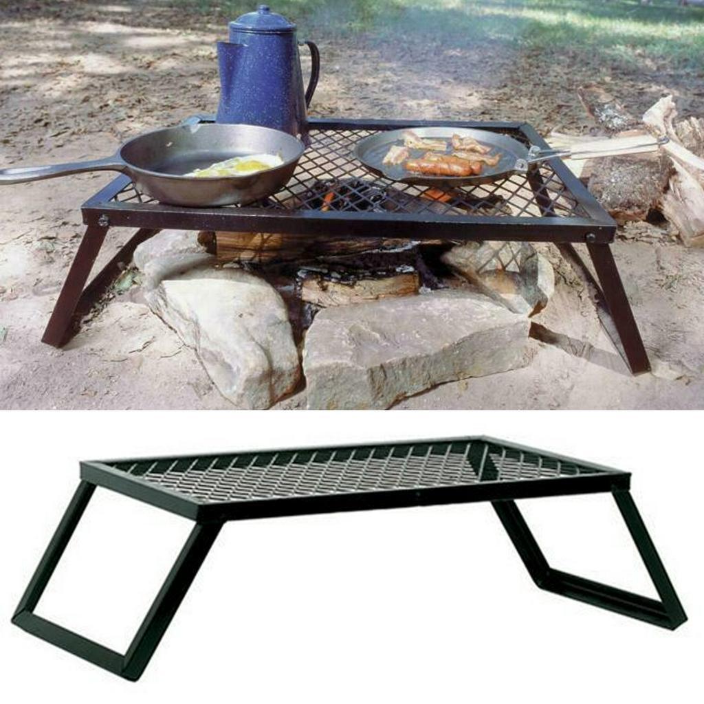 Portable Foldable Table Foldable Steel Outdoor Steel BBQ Grill Folding Campfire Grill Grate For Cooking Rack Camping Barbecue Accessories Camping
