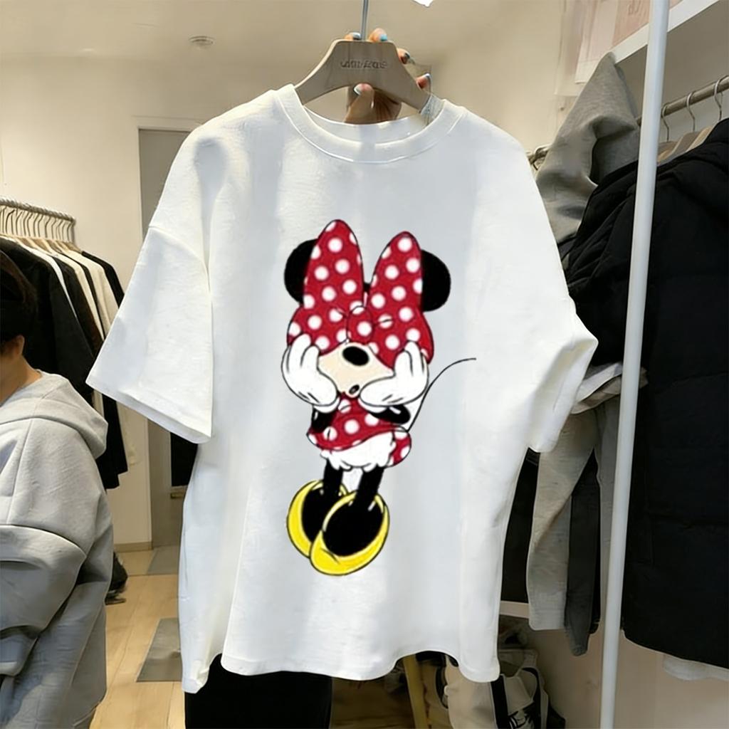 Disney Mickey Minnie Cartoon Print T Shirt Couple Summer Cotton Man Women Short Sleeve Casual Top Streetwear Graphic Tee Vintage