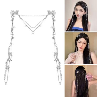 Head Chain Folk-custom Alloy Flower Butterfly Tassel Frontlet Headdress with Mini Bell Daily Wear