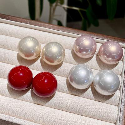 Retro Candy Color Pearl Stud Earrings: Face-Slimming Enamel Drip Oil Hong Kong Style Jewelry for Women