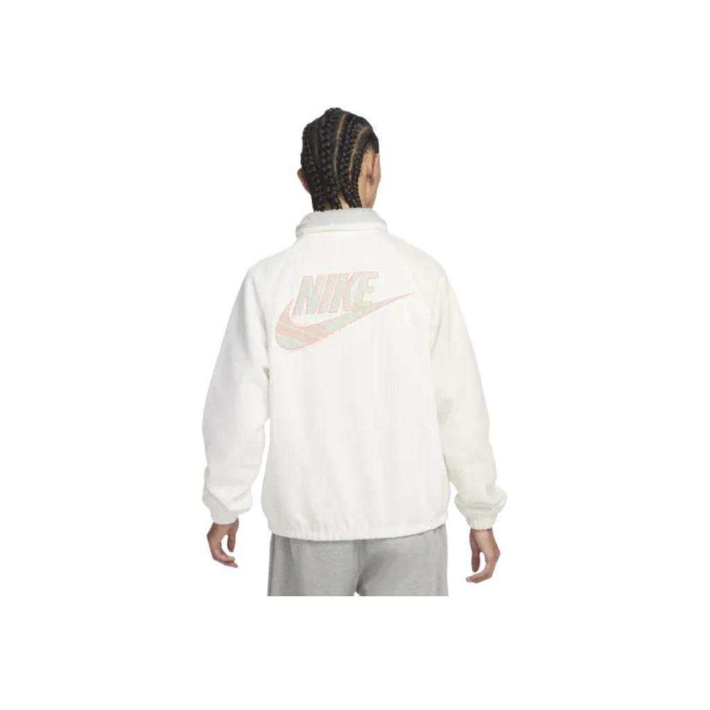 Nike Sportswear Logo Embroidered Fleece Collar Jacket Men Outerwear White FB1827-133