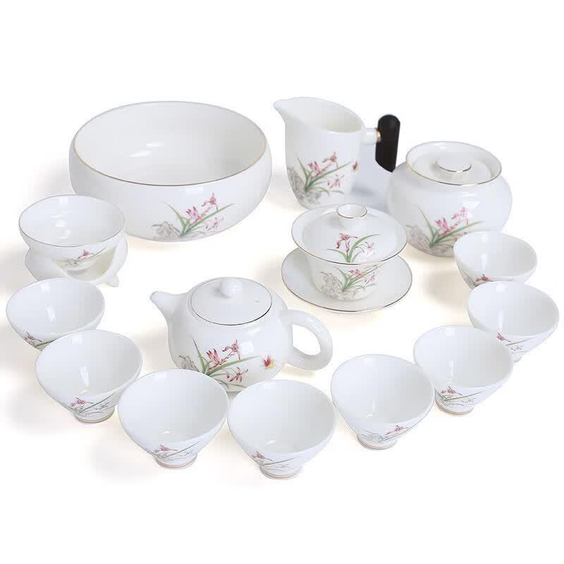 Light Luxury Mutton-Fat Jade Porcelain Kung Fu Tea Set