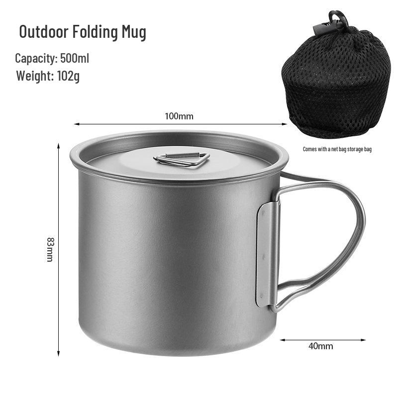 Pure Titanium Travel Mug with Lid and Folding Handle - Perfect for Coffee, Tea, or Water on Camping Trips