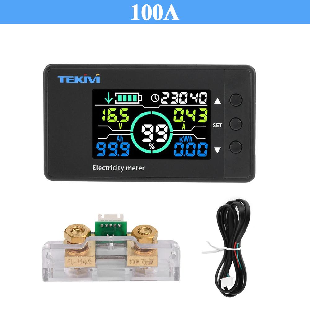 Battery Tester Coulomb Counter Meter 50A 100A 300A 500A Color Screen Battery Capacity Indicator Ammeter Voltmeter DC 7.5-100V
